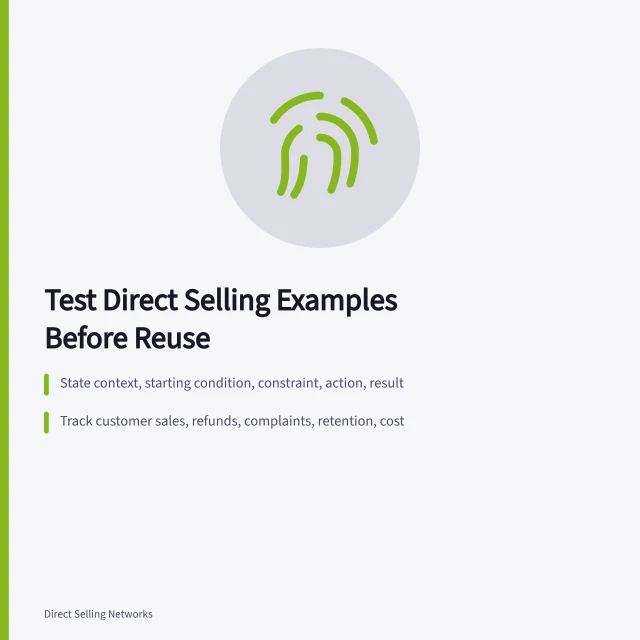 Card listing transfer test fields for reviewing direct selling examples. Real direct selling examples that hold up under scrutiny