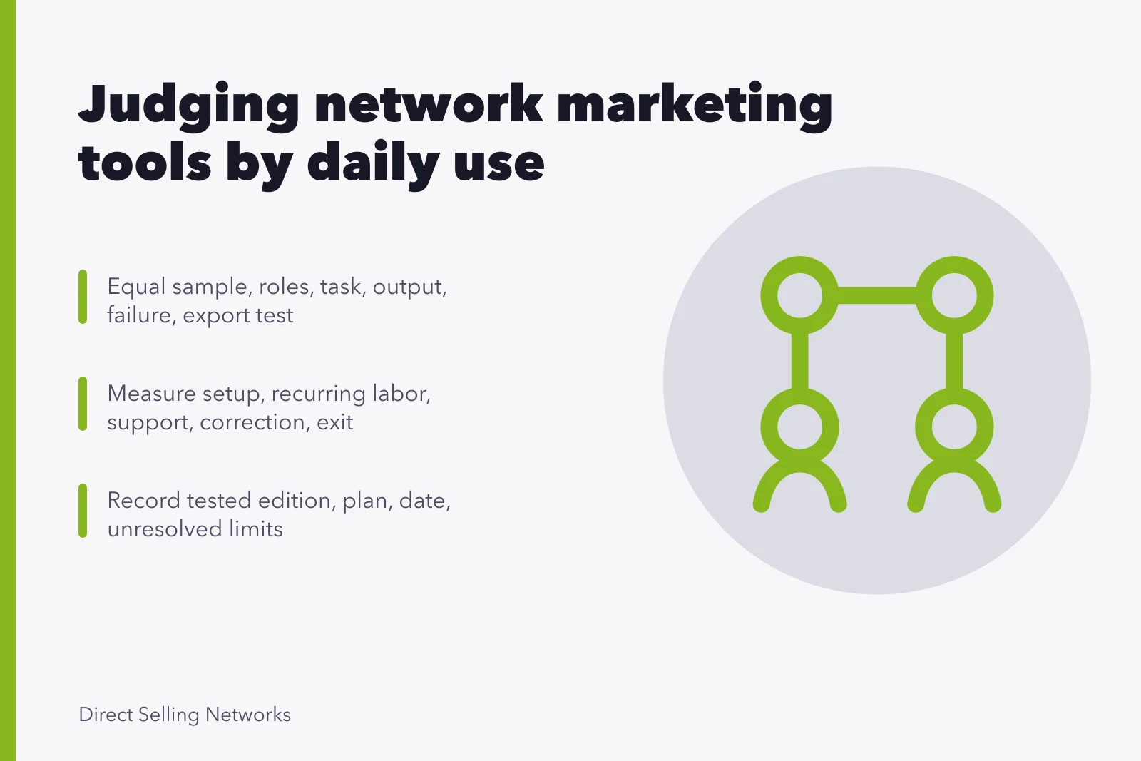 Card comparing network marketing strategy tools by daily operating burden. Network marketing strategy tools judged on daily use